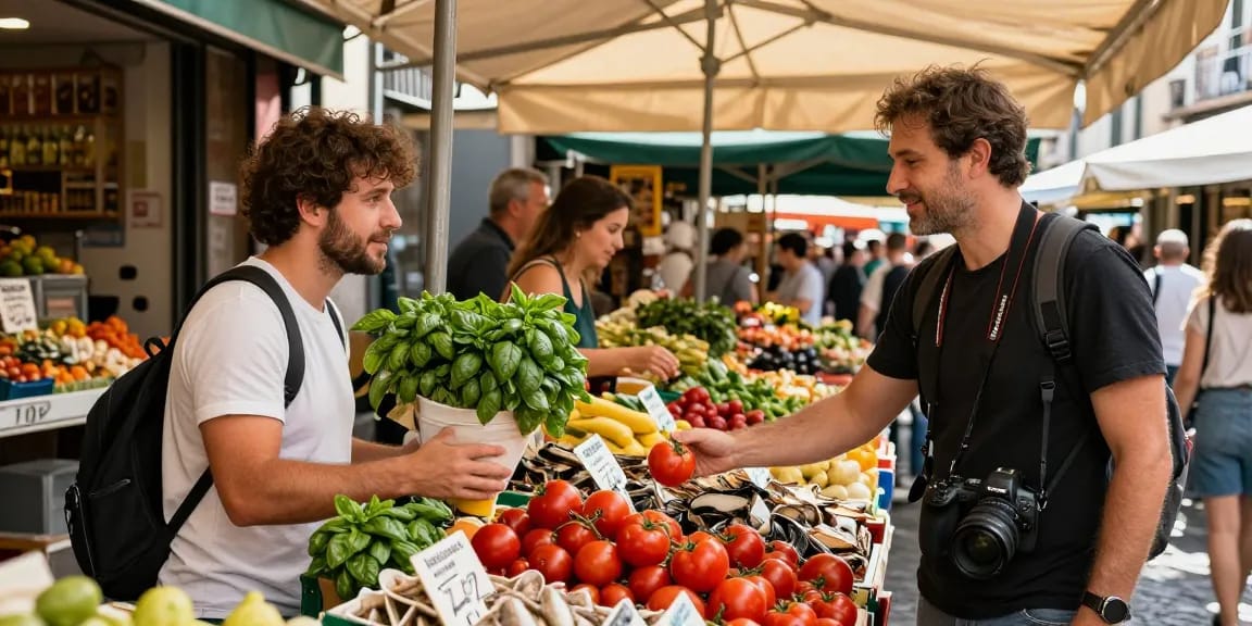 Expérience culinaire à Naples : découvrir les saveurs locales avec lavowin link parmi les stands colorés du marché.