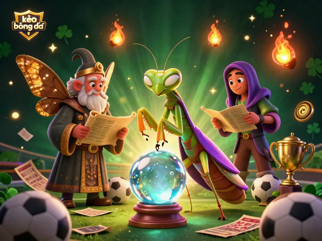 Engage in kèo bóng đá tactics with our 3D dynamic illustration featuring fortune telling and sports betting elements.