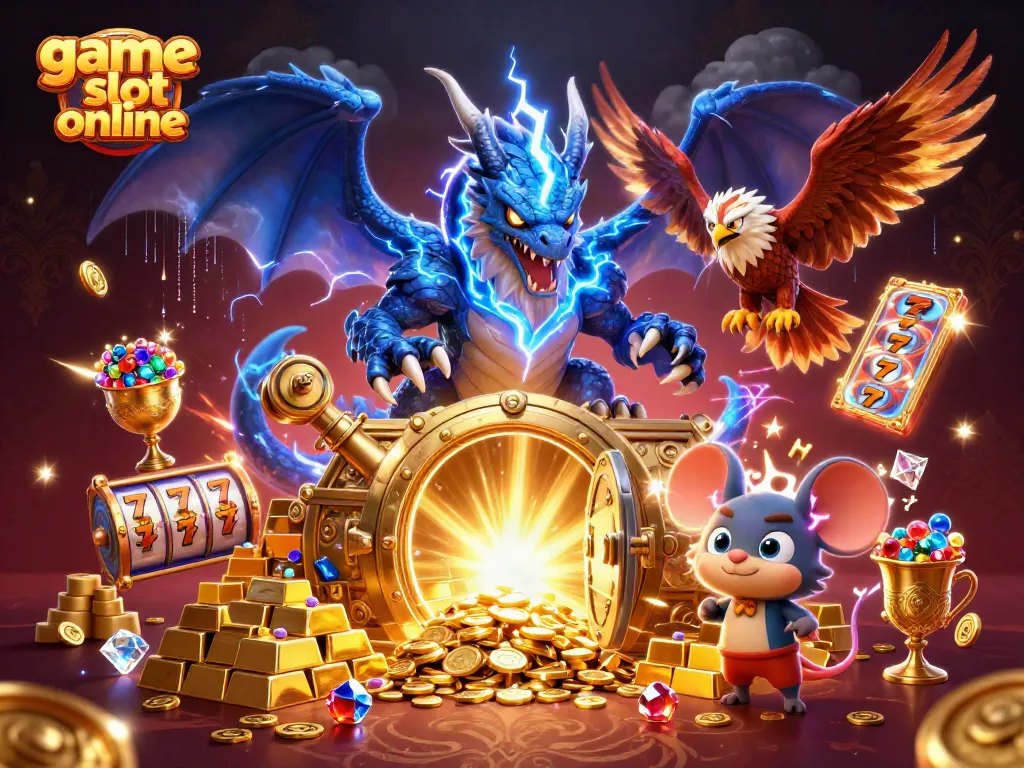 Experience game slot online with electrifying characters and dazzling treasures in an engaging casino setting.