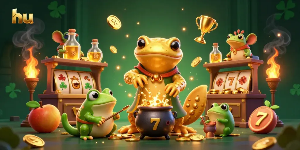 Engage with hu's thrilling gaming experience featuring golden elements, vibrant characters, and slot game excitement.