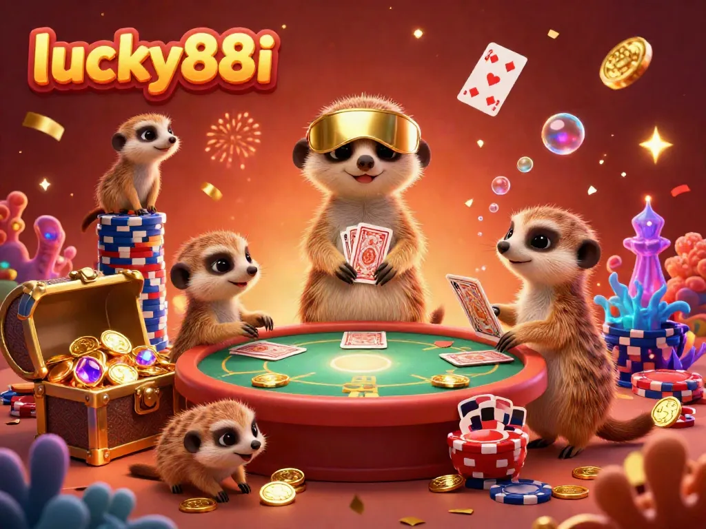 Experience the lively gambling scene of lucky88i with meerkats in an elaborate casino.