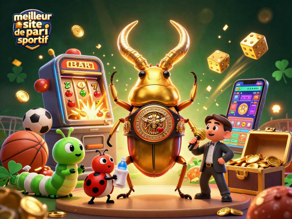 Découvrez le meilleur site de pari sportif avec cette illustration dynamique de personnages animés et éléments de jeu.