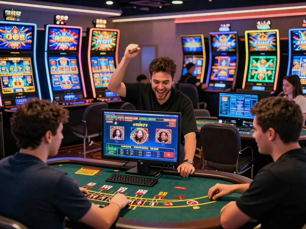 Scène de joueur dynamique sur un casino en ligne français avec des jeux de table et des machines à sous.