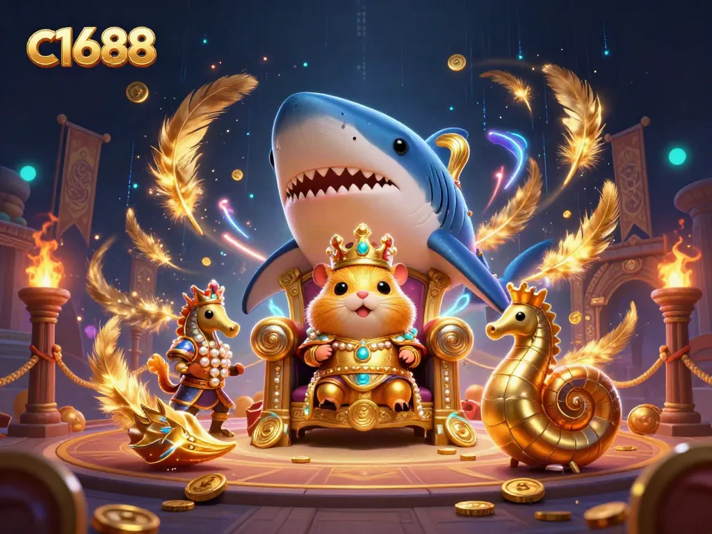 Experience the thrilling gameplay of c1688 with the fierce hamster king and his royal guards in a vibrant casino setting!