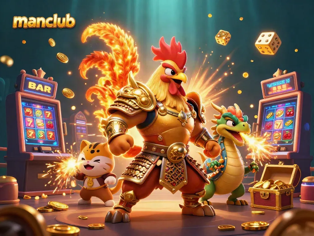 Experience the thrill of manclub with colorful slot machines bursting with coins and fantastic characters.