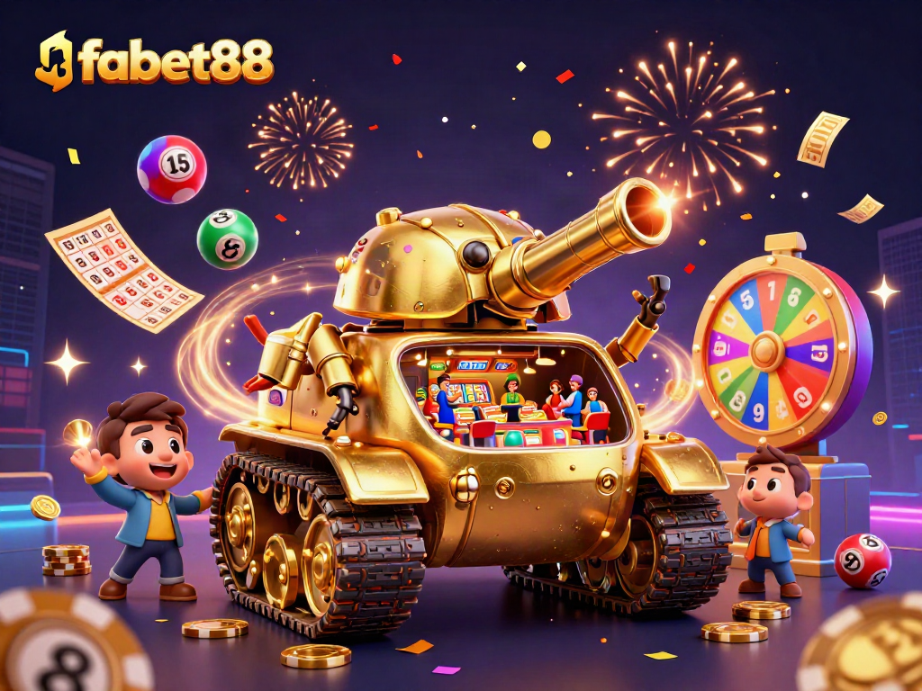 Experience fabet88’s vibrant world through a dynamic casino scene bursting with energy and entertainment.
