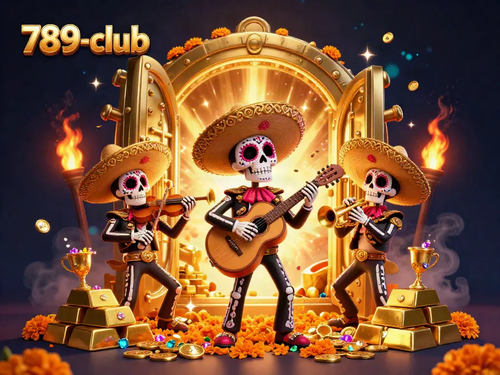 Experience the excitement of 789-club with a colorful mariachi band and treasures galore in this vibrant scene.