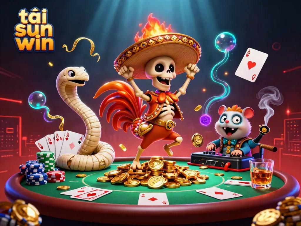 Join the victory dance at tải sun win with vibrant characters and casino elements, showcasing lively gaming.