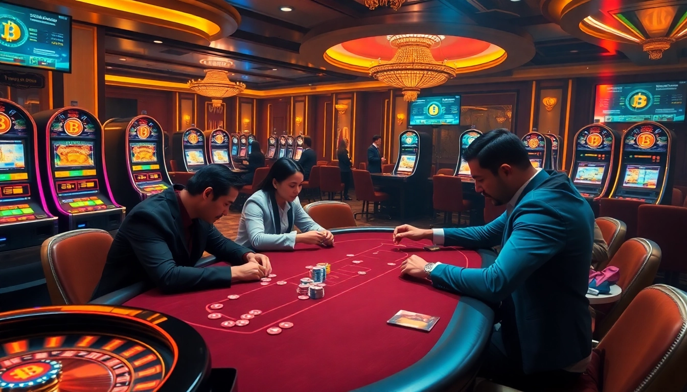 Winning at a Bitcoin casino with poker chips on the table and a digital transaction display.