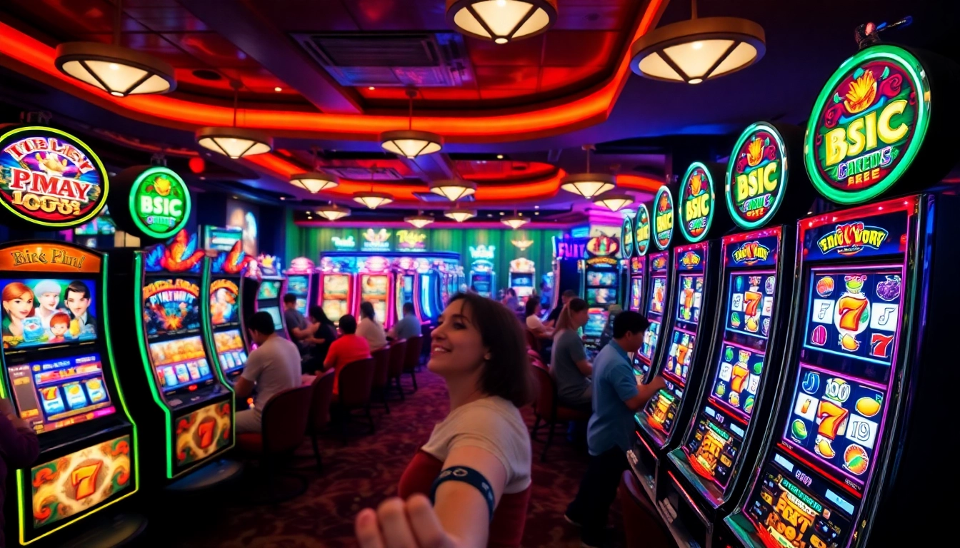 Jouer aux machines à sous casino en ligne dans une salle de casino animée.