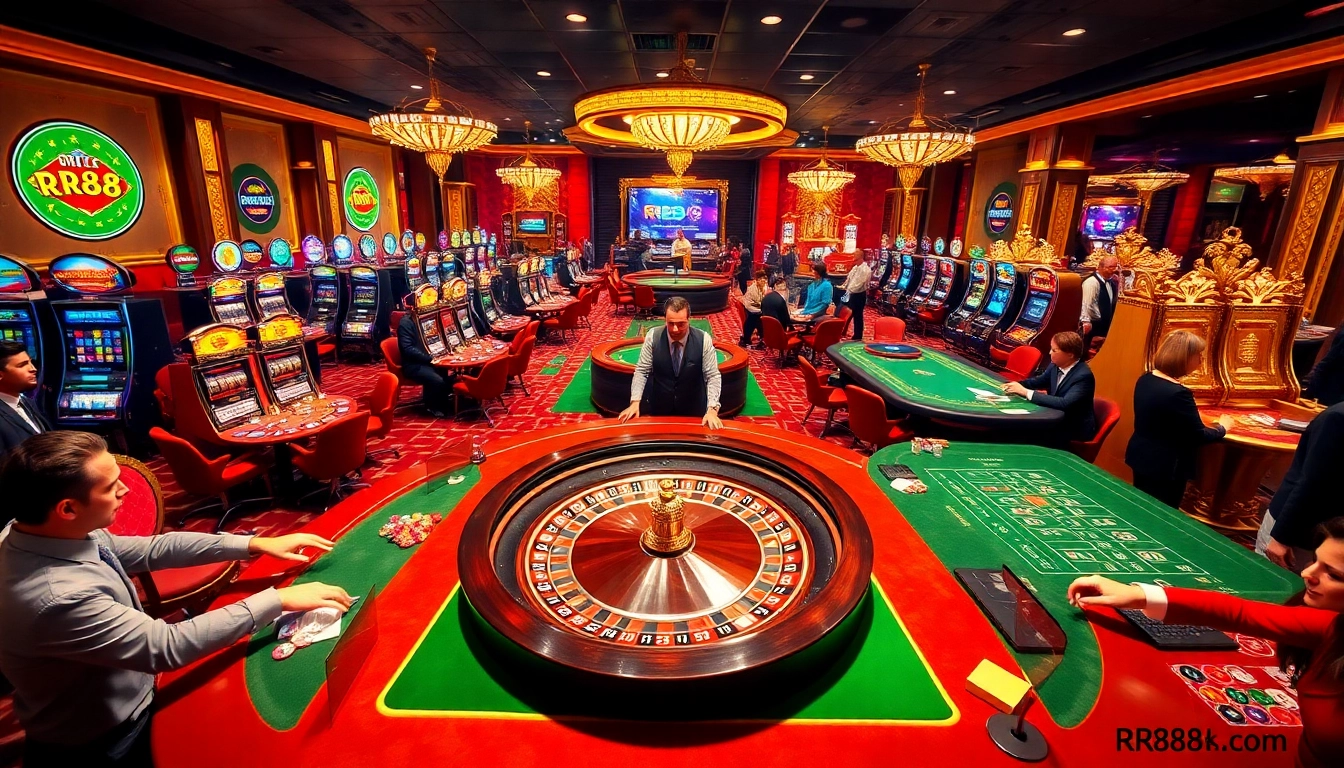 Experience the thrill of rr88.com as players engage in casino games at a luxurious roulette table.