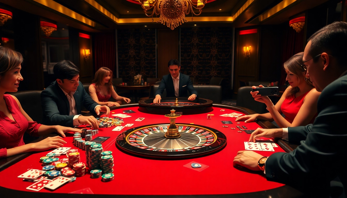 Experience luxury gambling at UU88 with vibrant casino scenes showcasing poker and roulette.
