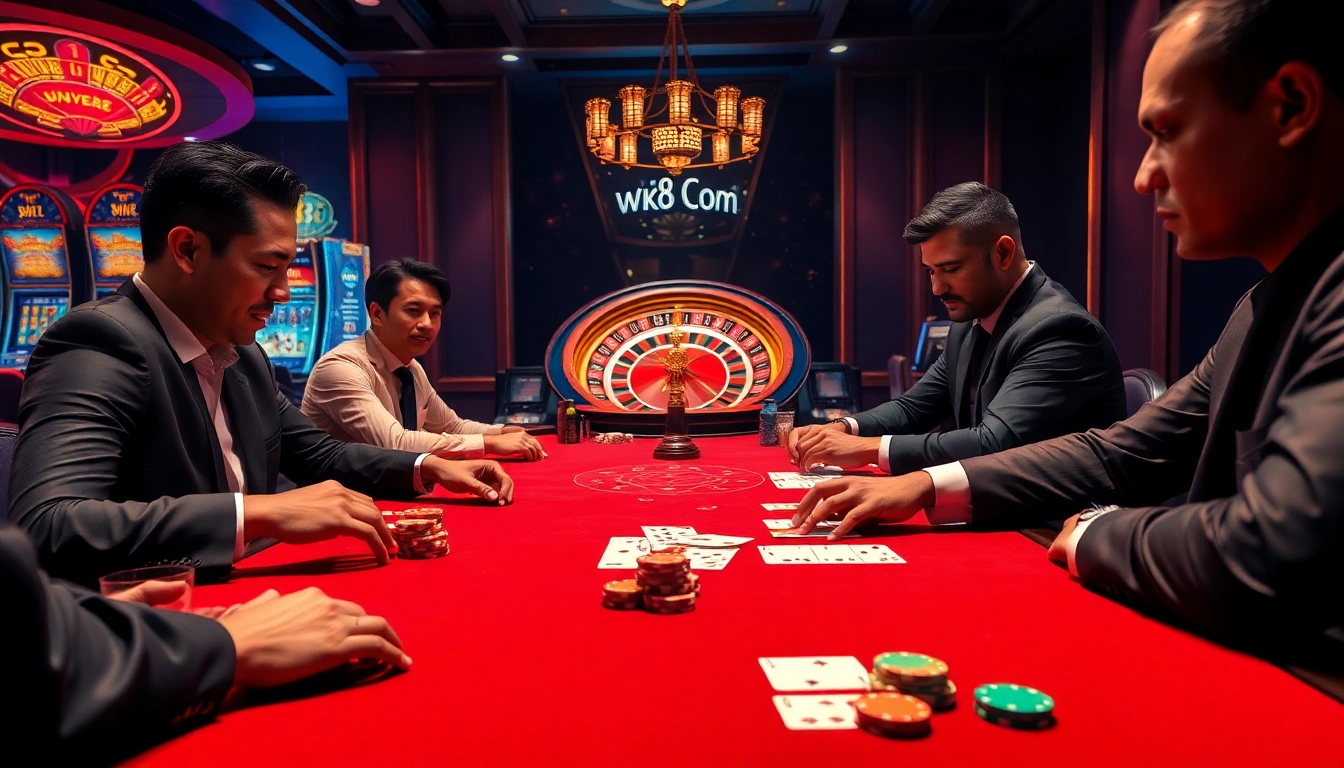 Experience high-stakes excitement at ww88.com with professional gamblers at a luxurious poker table.