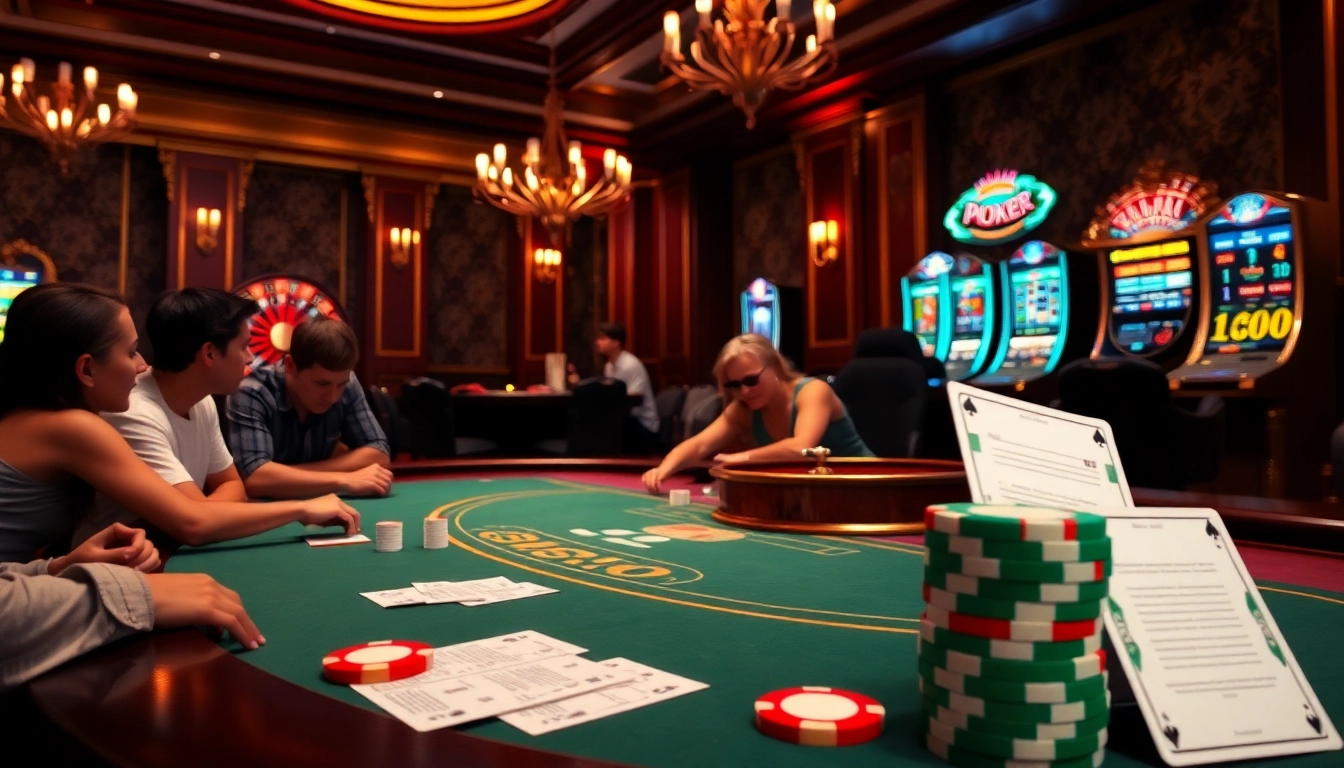 Experimenta la emoción de la escena de casino de 8PG con fichas de póker y máquinas tragamonedas vibrantes.