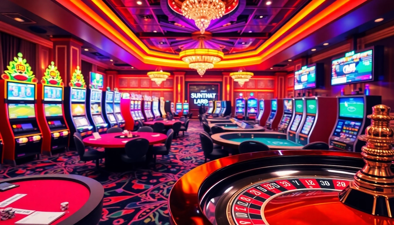 Betting excitement at the meilleurs sites de paris sportifs 2026, featuring casino tables and colorful slots.