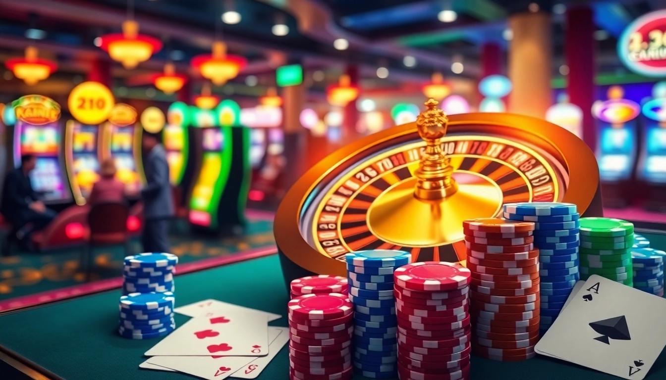 Engaging casino crypto scene with a vibrant roulette wheel and colorful poker chips.