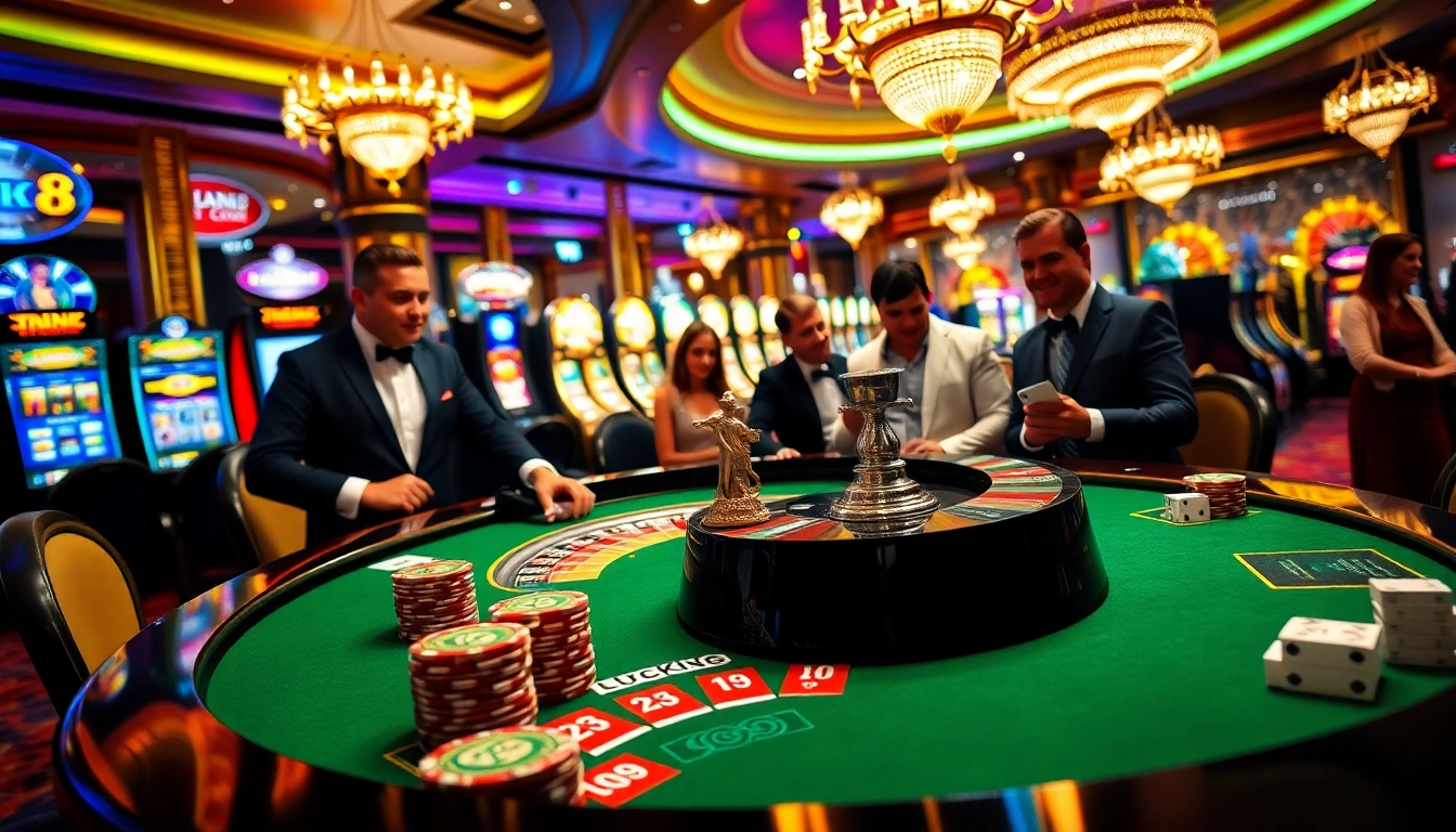 Experience the thrill of winning at LUCK8 COM casino with vibrant gaming scenes and poker action.