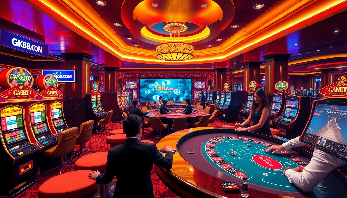 Experience thrilling gameplay at GK88.COM, featuring engaging casino tables and vibrant slot machines.