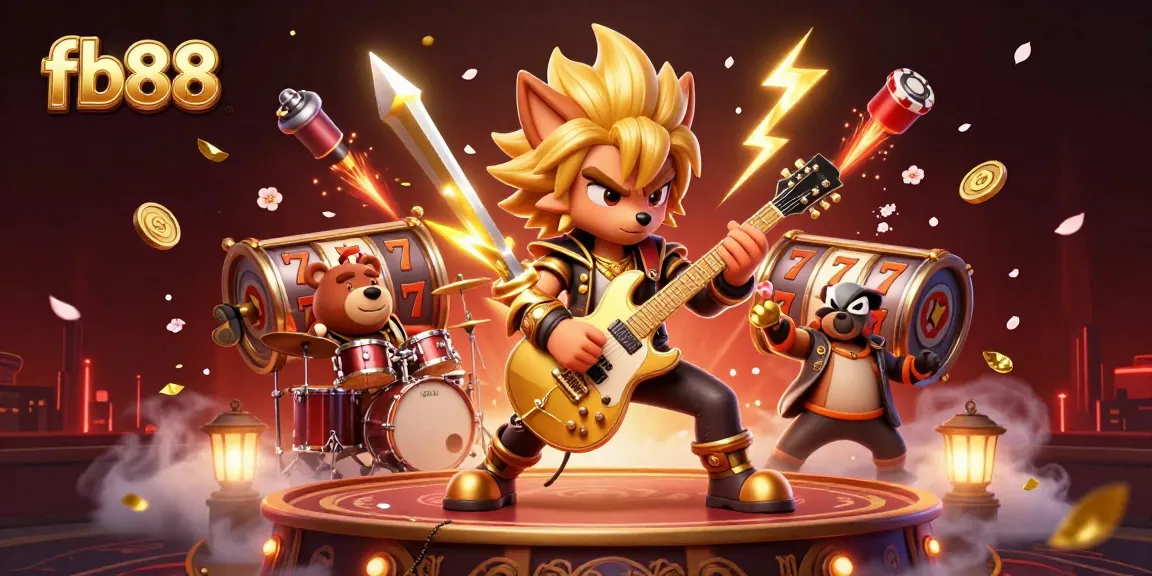 Experience the excitement of fb88 with dynamic slot reels and animated characters in a rich casino scene.