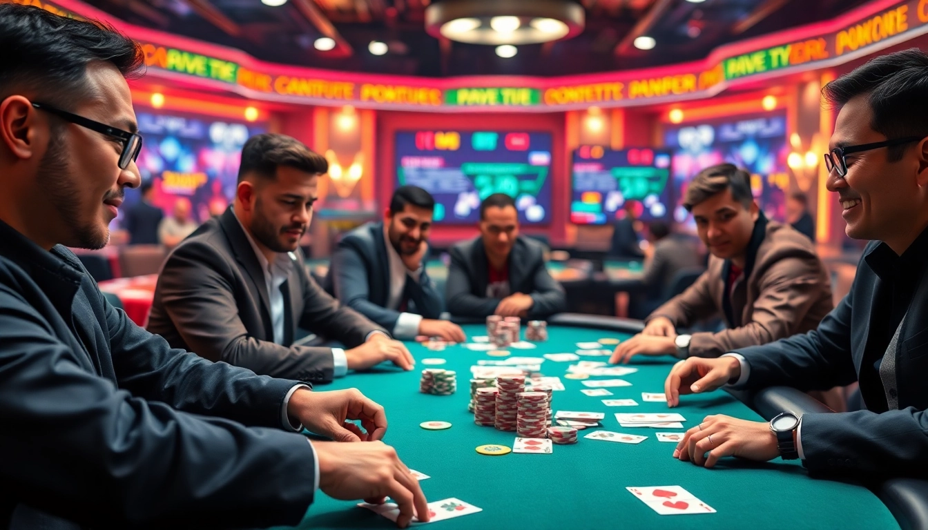 Jouer à poker en ligne sur une table virtuelle colorée avec des cartes et des jetons. related image