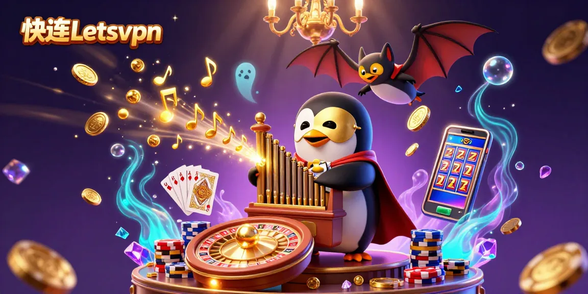 Jouez avec 快连Letsvpn pour gagner des jetons d'or dans un casino vibrant.