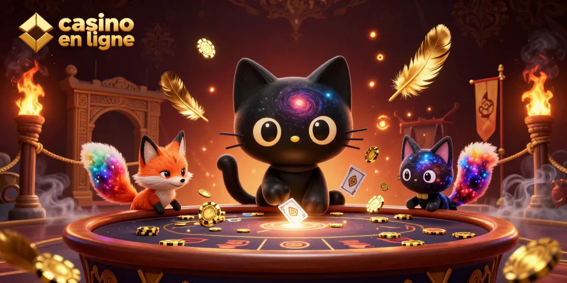 Casino en ligne avec un chat noir en trou de ver et un renard nébuleux au centre d'une table de jeu