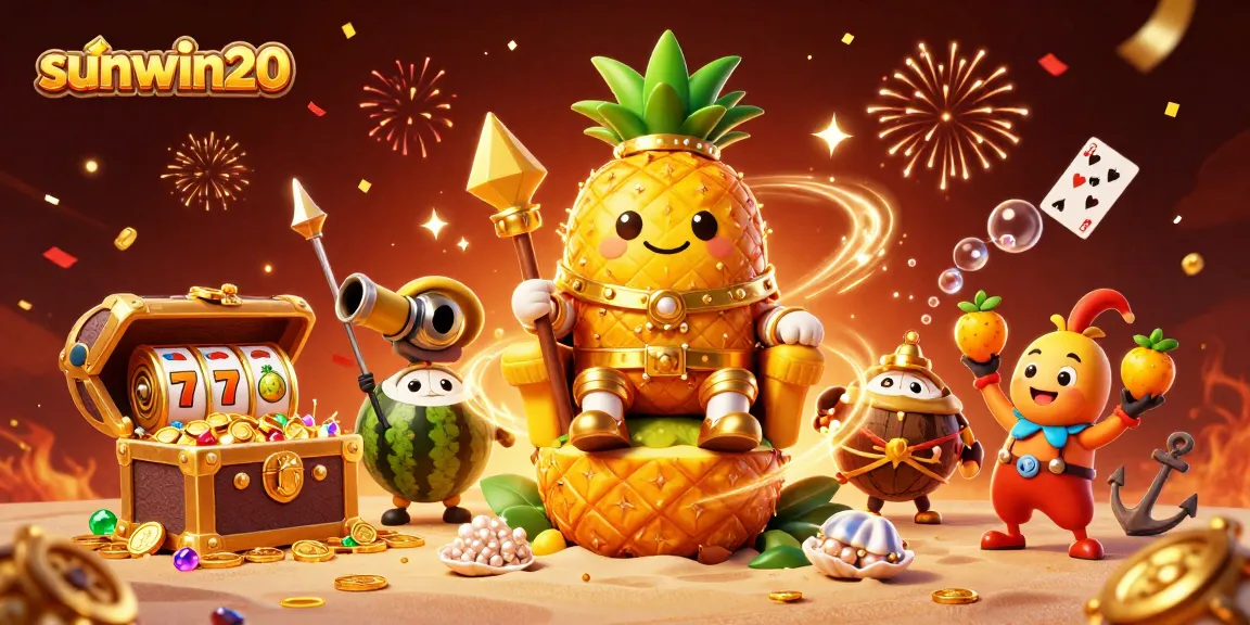 Experience thrilling wins with sunwin20's colorful casino scene featuring slots, treasure, and fun characters.