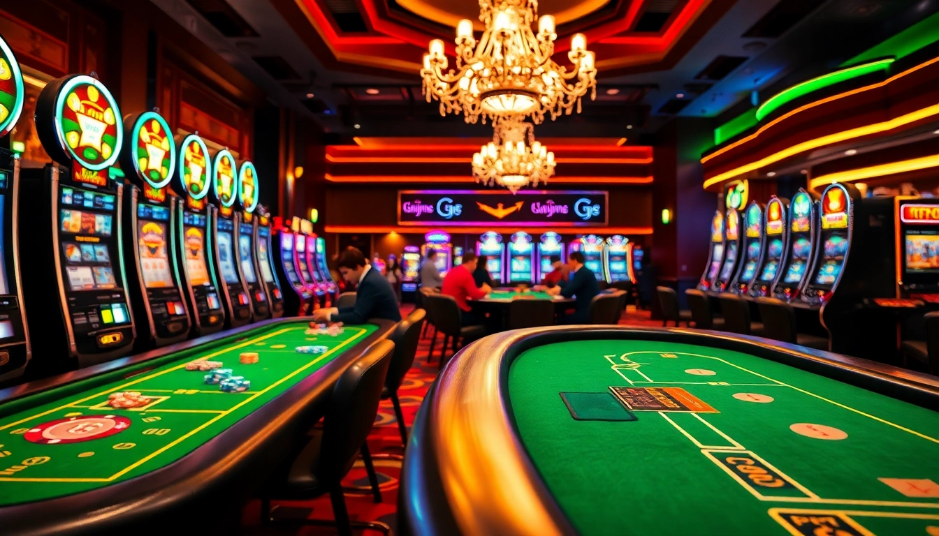 Joueurs passionnés profitant des jeux de casino en ligne dans un décor lumineux.