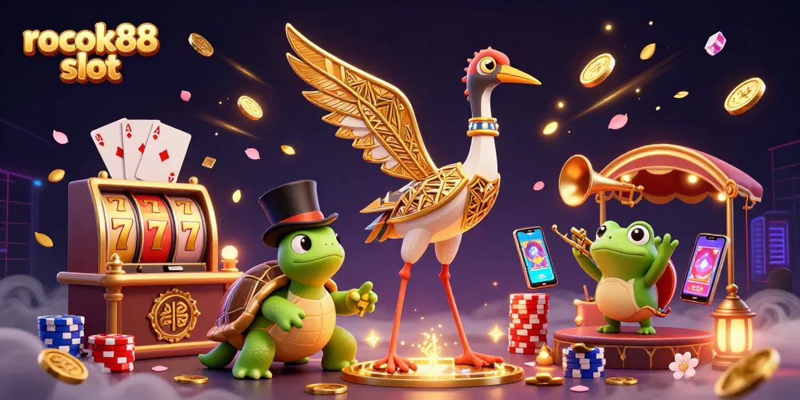 Spin the rokok88 slot reels with fun characters amid a wealth of golden coins and vibrant casino elements.