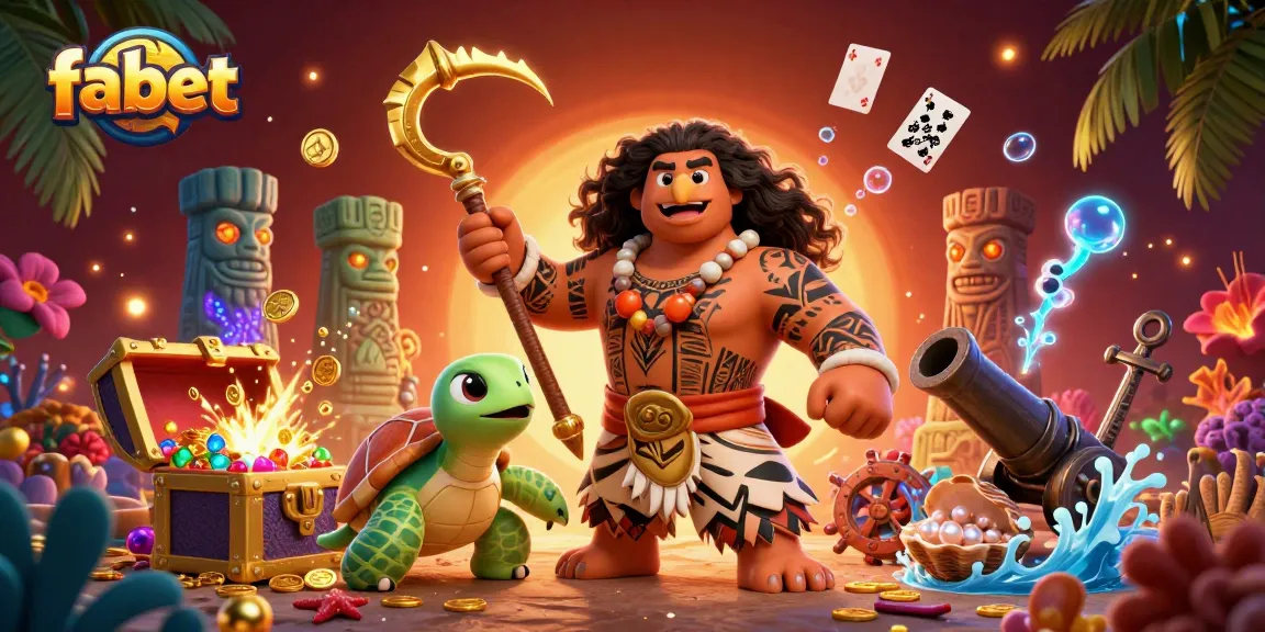 Experience fabet action with a vibrant 3D illustration of a demigod and turtle amidst casino treasures.
