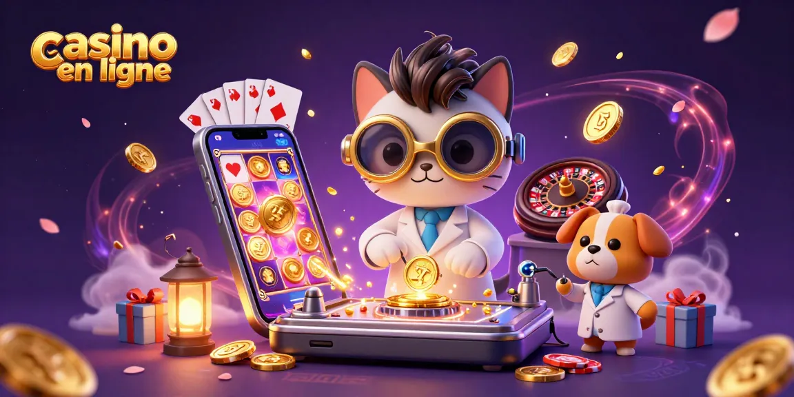 Casino en ligne : un chat fou de science et un chien assistant créent des machines à sous en or.