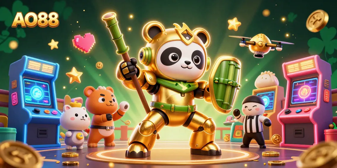 Experience the thrill of gambling at AO88 with vibrant 3D characters and arcade-style elements.