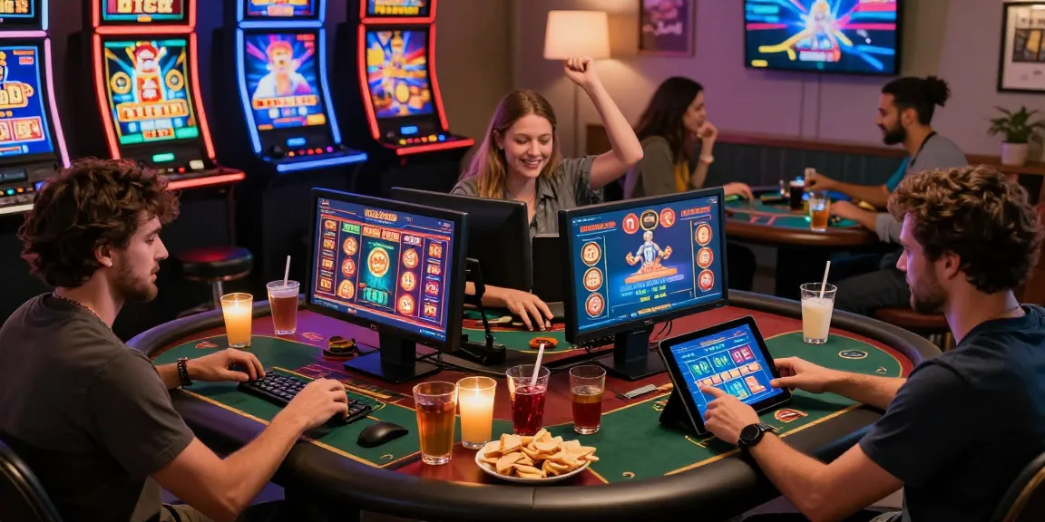 Jeux de casino en ligne captivants avec des joueurs engagés et des écrans colorés.