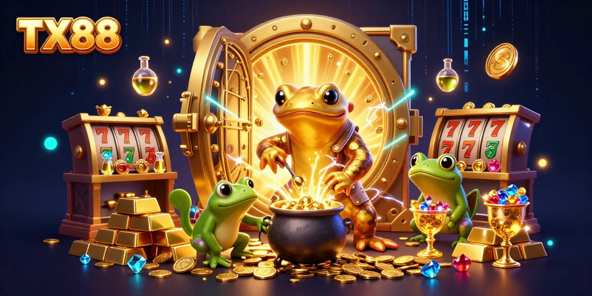 Experience the magic of TX88, as cartoon alchemists turn base metals into gold in an enchanting casino scene.