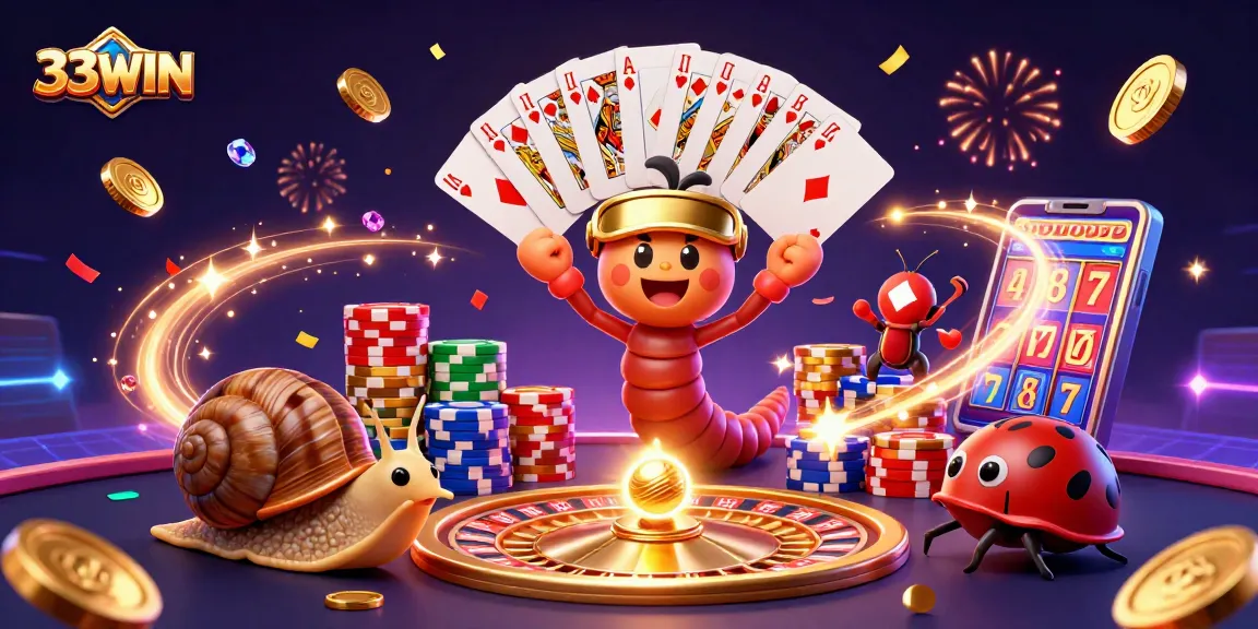 Experience the excitement of 33WIN with charming characters in a dynamic casino setting.