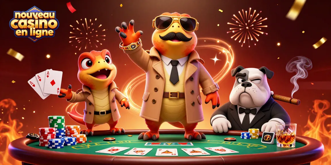 Illustration animée 3D d'un nouveau casino en ligne avec des rapaces en trench coat.