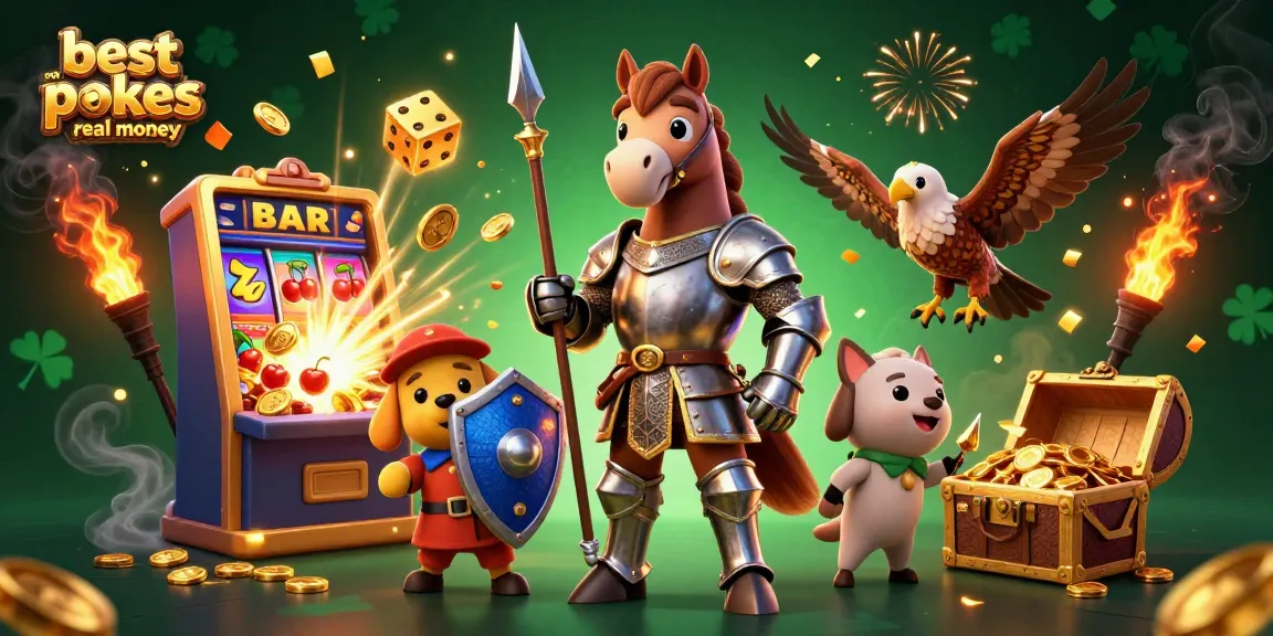 Experience the thrill with the best online pokies real money at a vibrant, animated casino scene.