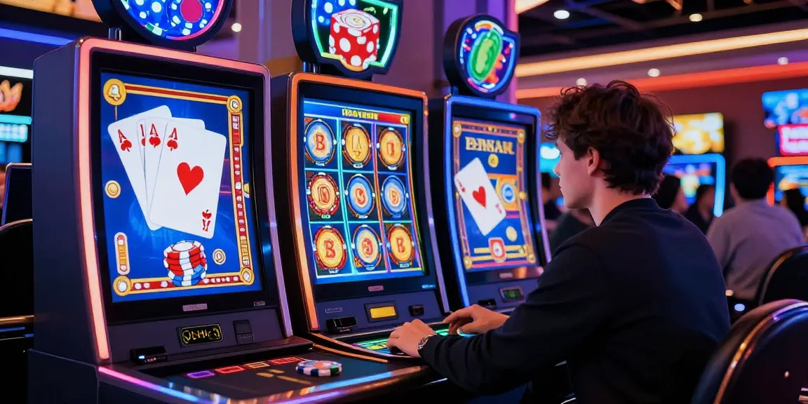 Joueur au casino en ligne profitant d'une interface vivante avec des jeux colorés.