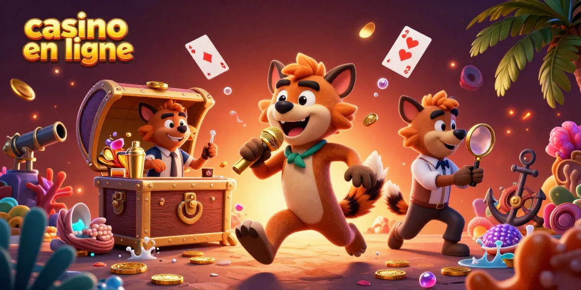 Découvrez une scène dynamique au casino en ligne avec des hyènes animées et des éléments de jeu variés.
