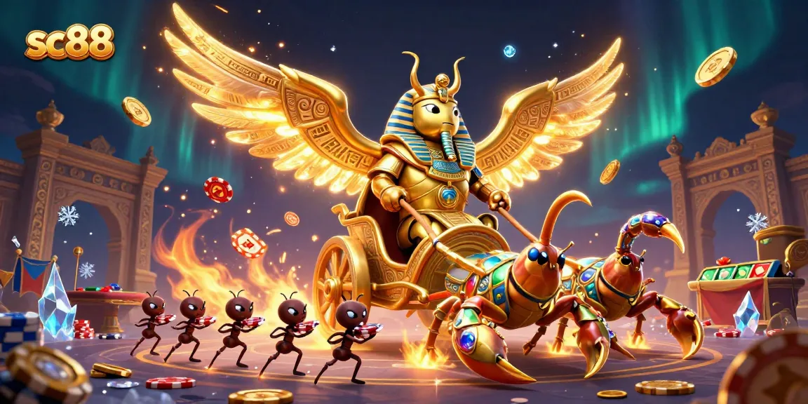 Join the 3D adventure at sc88 with golden beetles and scorpions in an exciting casino scene.