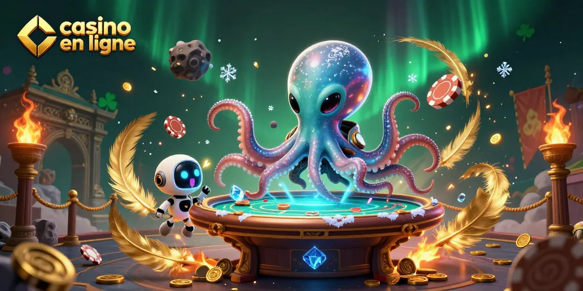 Jouez au casino en ligne avec des plateformes immersives, où un octopus alien anime une table de poker.