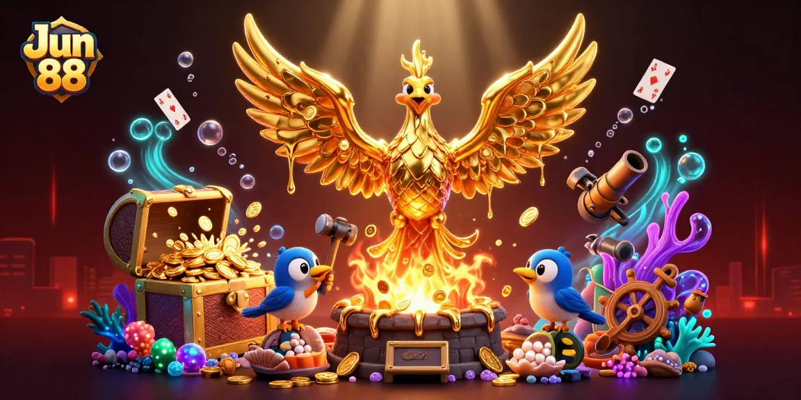 Experience the thrill of gaming at Jun 88 with captivating 3D illustrations and gold-drenched visuals.