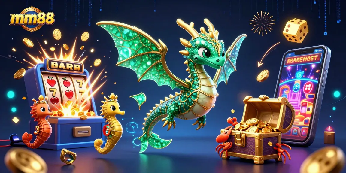 Spin and win with mm88's captivating casino games featuring a treasure-filled sea dragon scene.