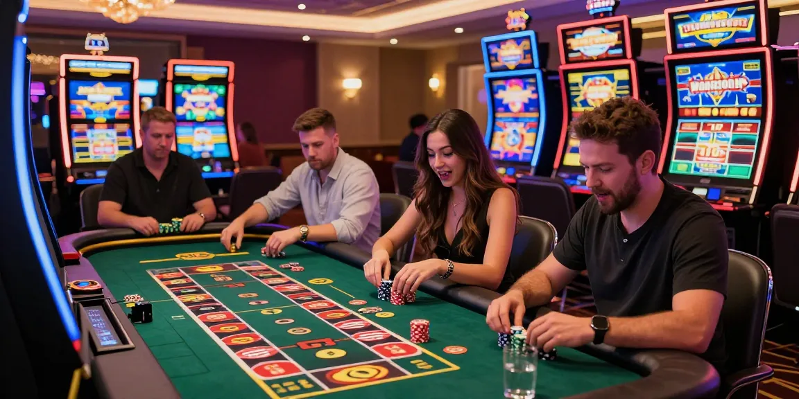 Joueurs divers participant à des jeux de casino en ligne animés, reflétant l'excitation et l'ambiance animée des casinos.