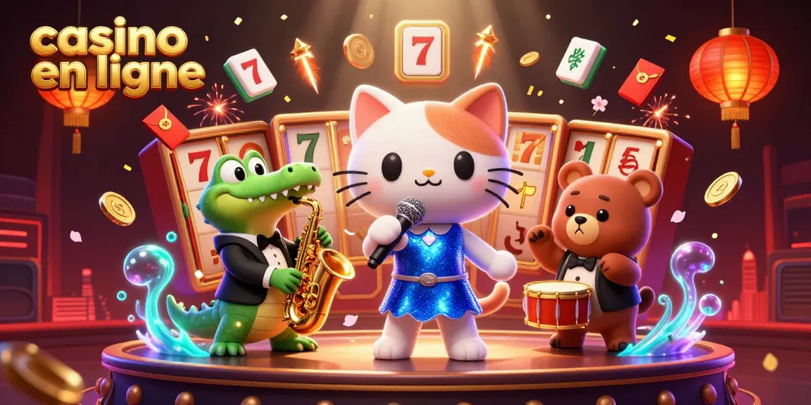 Animations captivantes sur un casino en ligne avec un chat chanteur et un crocodile saxophoniste.