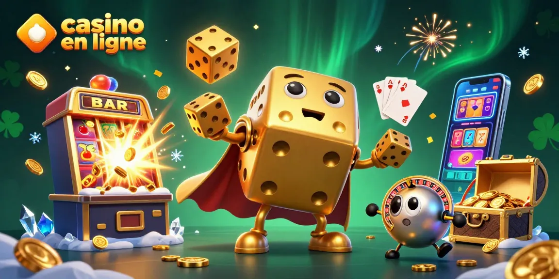 Les joueurs s'amusent avec le casino en ligne, relançant des dés dorés et des machines à sous.