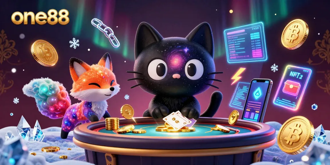 Experience thrilling gameplay with one88 as a cosmic cat and fox engage in digital gambling.