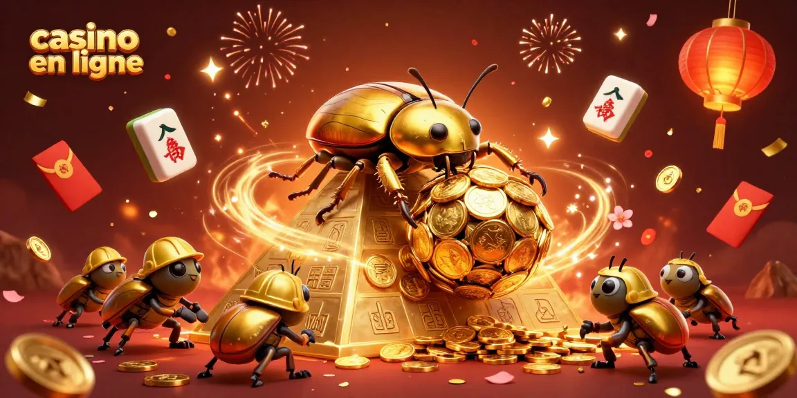Faites le plein d'amusement avec casino en ligne, où des scarabées d'or roulent des pièces tout en célébrant !